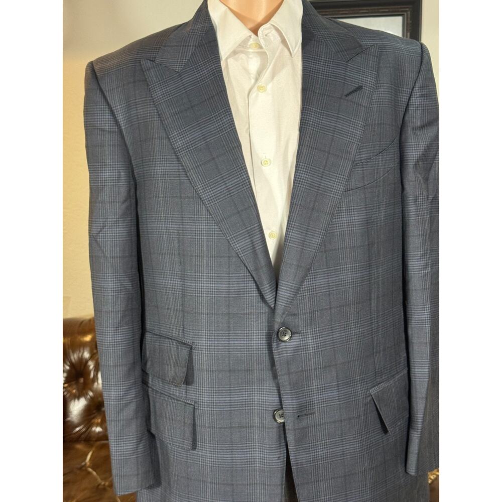 Tom Ford Navy Houndstooth Prince of Wales Peak Lapel Sportcoat Suit Jacket 54 44